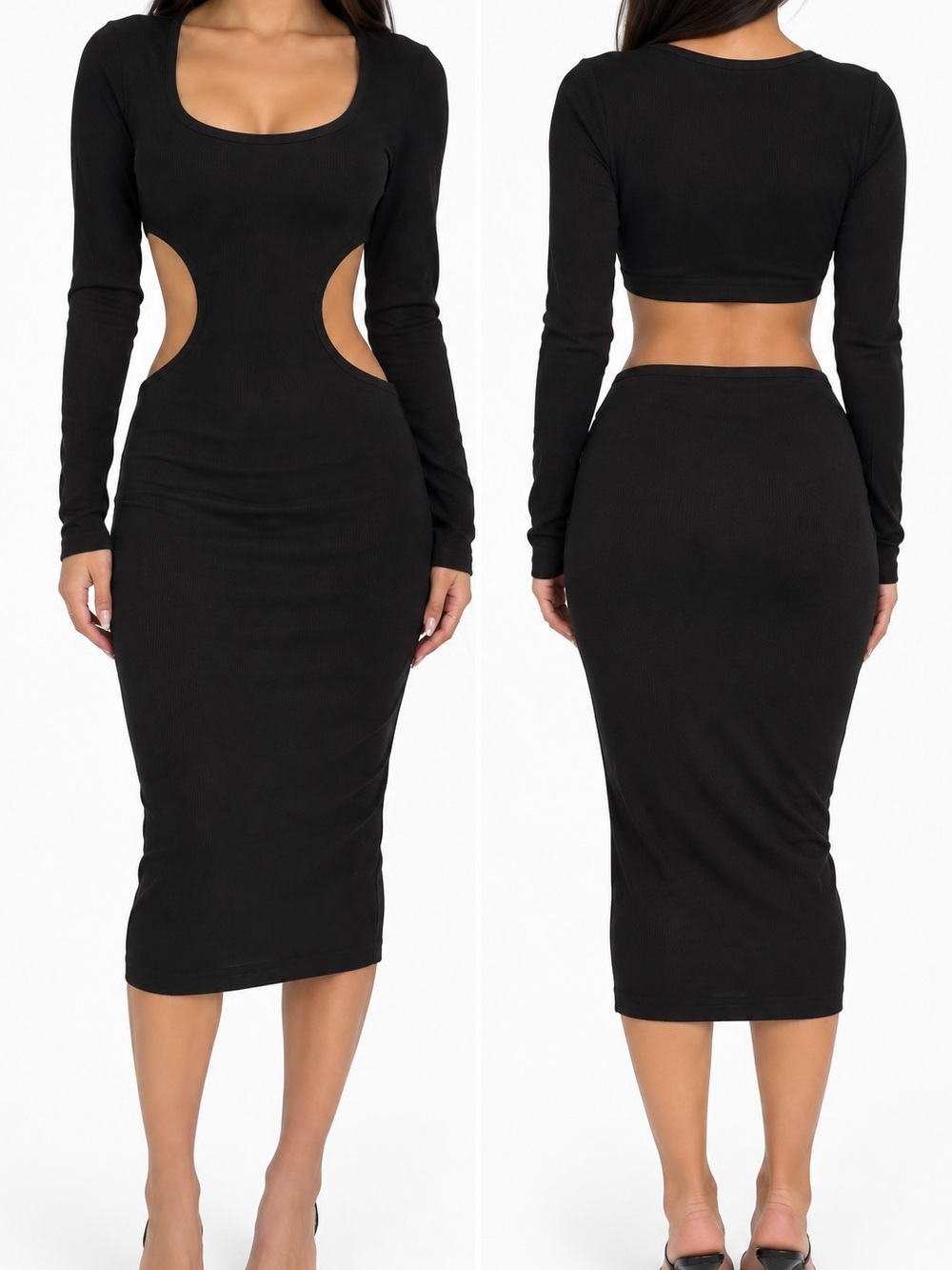 BAYSE Black Midi Cutout Dress